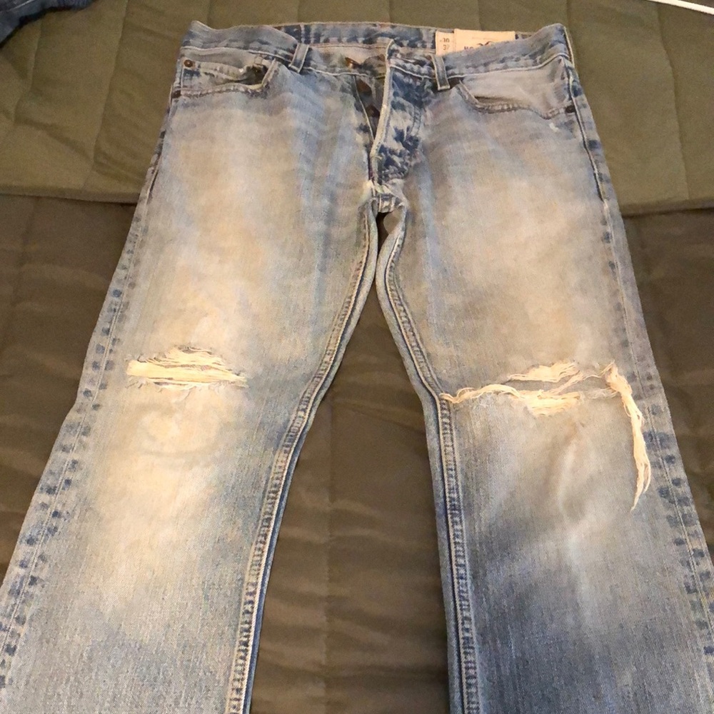 Hollister Blue Relaxed Jeans with Vintage Distressing